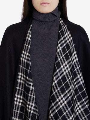 BURBERRY Elegant Black Wool Cape with Fringed Hems