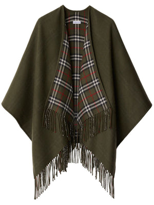 BURBERRY Reversible Wool Cape with Vintage Check Pattern - Women's One Size