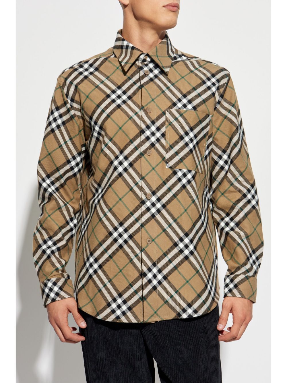 BURBERRY BEIGE CHECK PRINT COTTON SHIRT