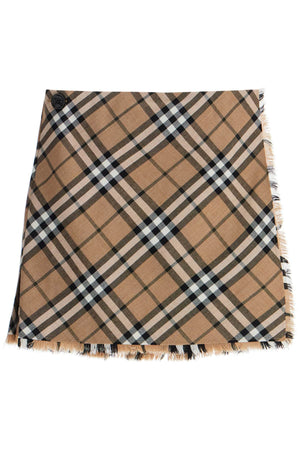 BURBERRY Checkered Mini Skirt with Pleats and Raw Edges