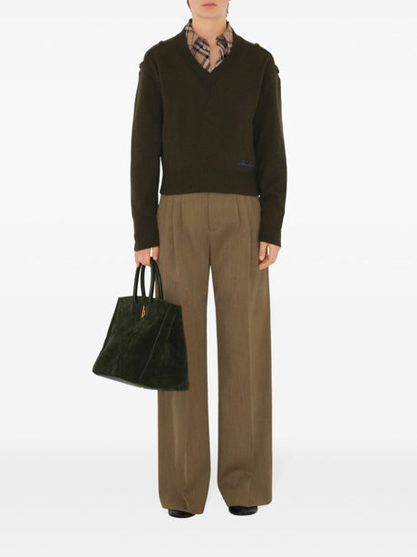 BURBERRY Classic Brown Cashmere Sweater - V-Neck, Straight Cut