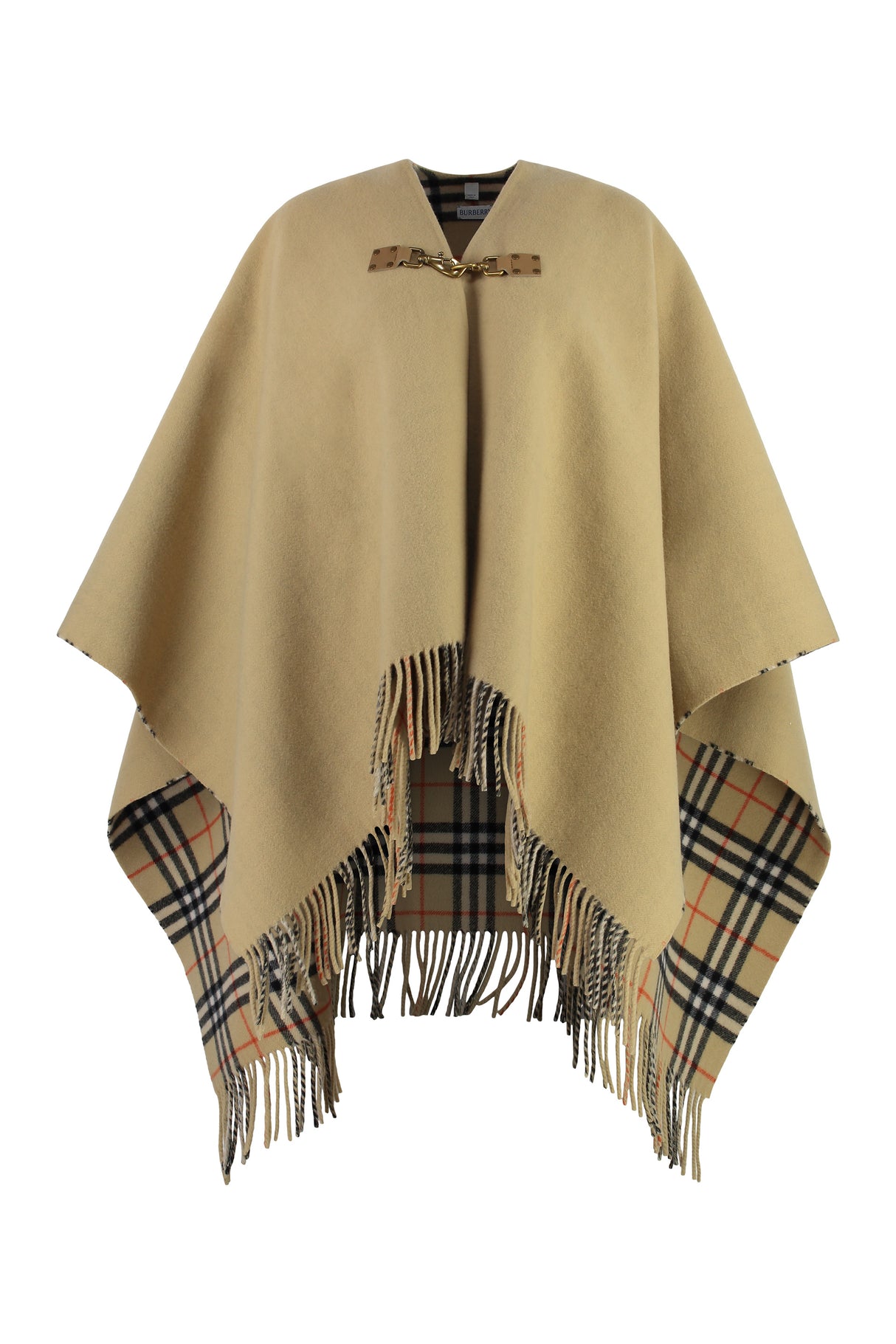 BURBERRY Women's Wool Cape with Leather Accents