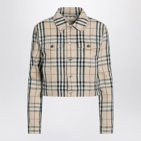 BURBERRY Check Patterned Cropped Denim Jacket