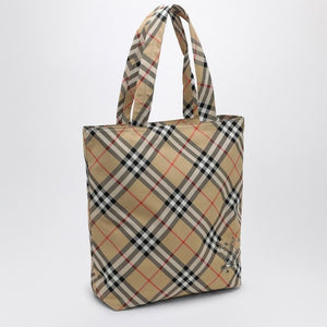 BURBERRY Mini Sand Check Tote Handbag