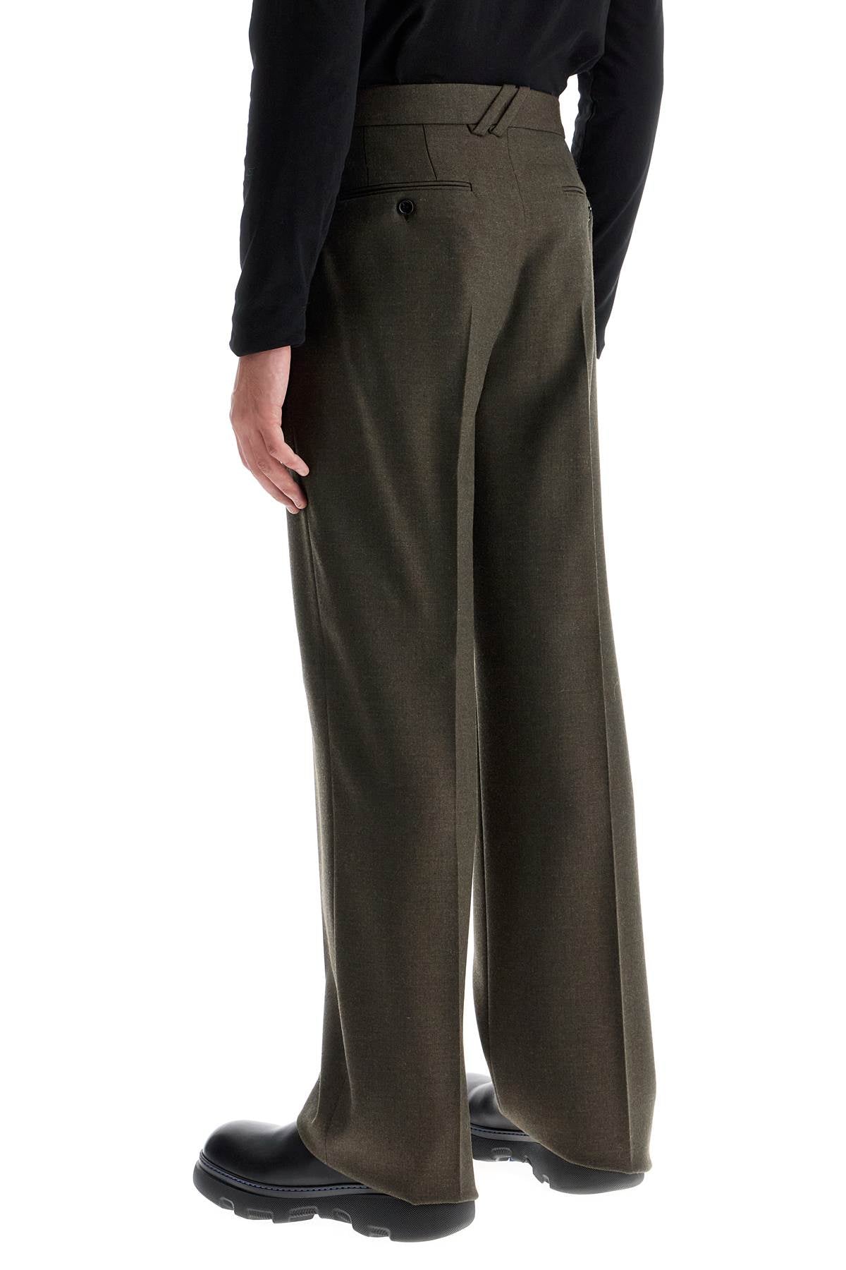 BURBERRY Wool Twill Trousers - Straight Wide Fit, Size 48