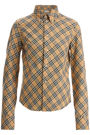 BURBERRY Slim Fit Check Twill Shirt with Button-Down Collar - Size 6