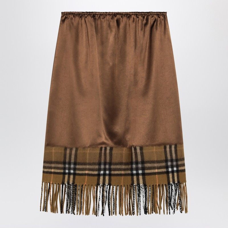 BURBERRY Satin Midi Skirt with Check Panel