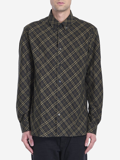 BURBERRY Military Green Check Cotton Shirt for Men