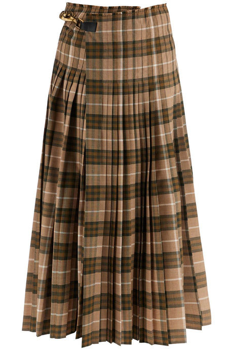 BURBERRY High-Waisted Wool Blend Maxi Kilt Skirt