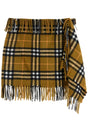 BURBERRY Check Pattern Wool Skirt with Decorative Buckle Detail