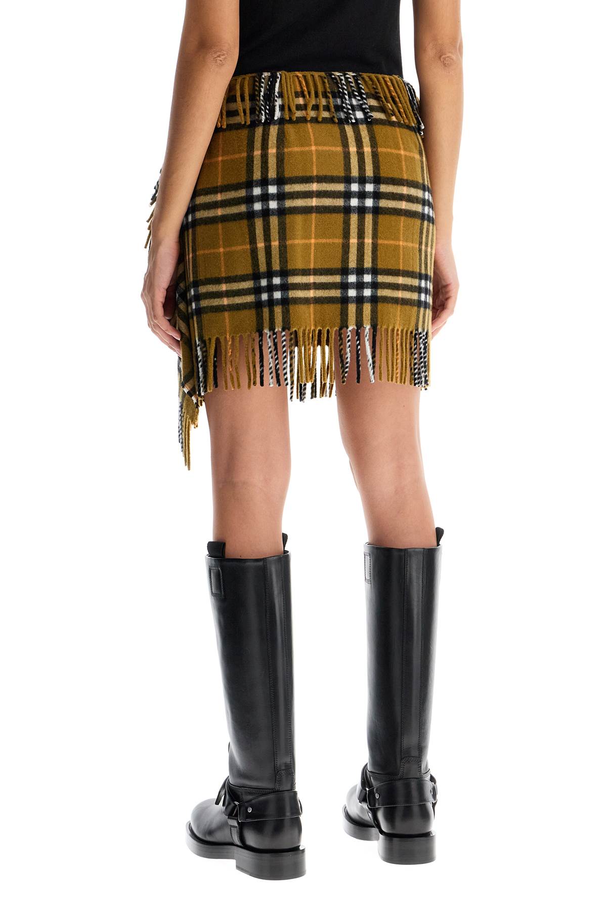 BURBERRY Check Pattern Wool Skirt with Decorative Buckle Detail