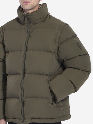 BURBERRY Men's Relaxed Fit Puffer Jacket with Detachable Sleeves