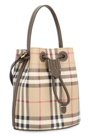 BURBERRY Military Green Check Pattern Mini Bucket Handbag