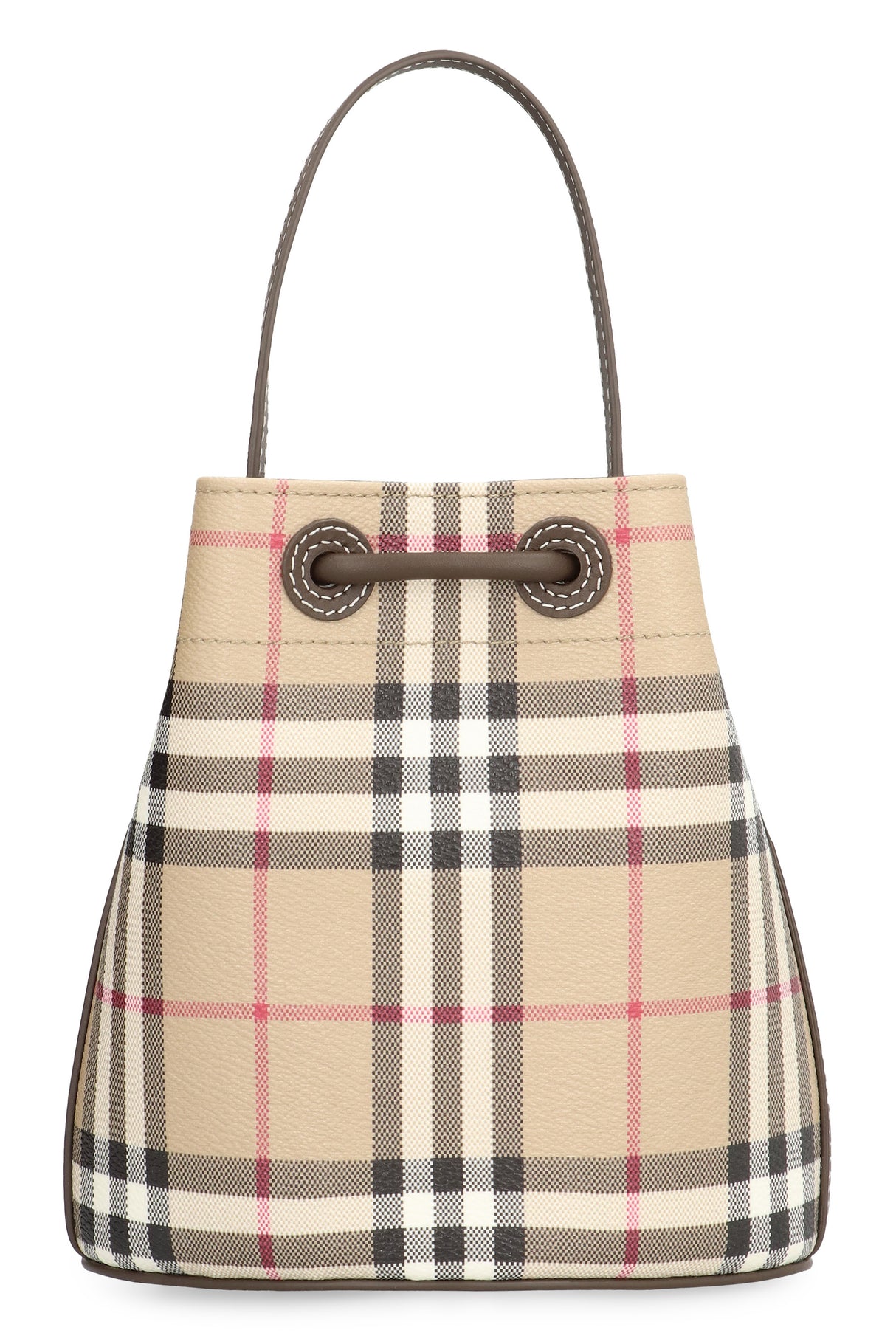 BURBERRY Military Green Check Pattern Mini Bucket Handbag