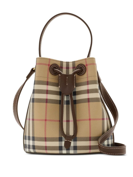 BURBERRY Chic 100% Leather Drawstring Handbag