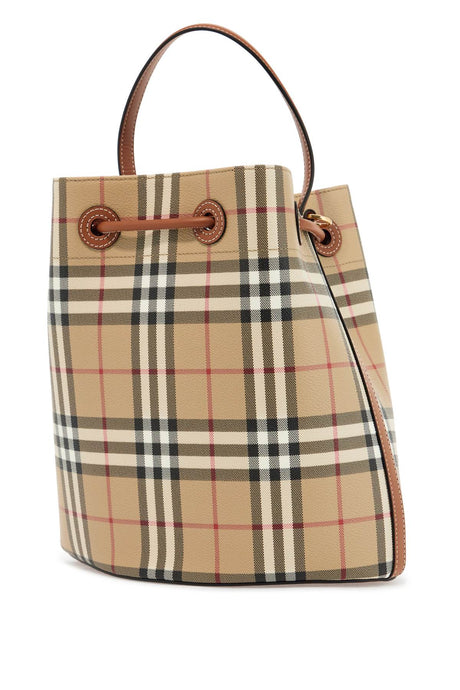 BURBERRY Mini Canvas Check Print Bucket Handbag