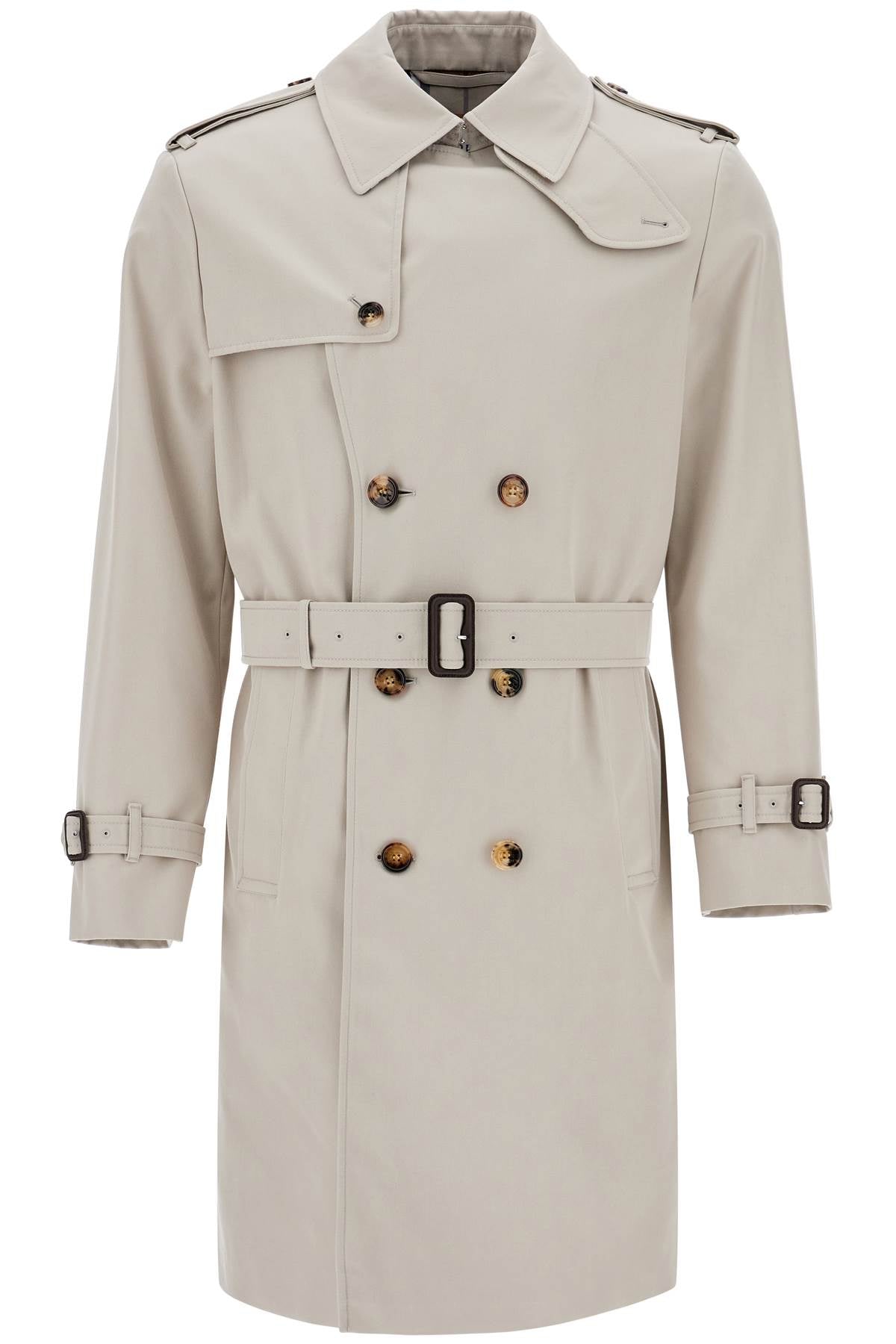 BURBERRY Light Beige Polyester and Cotton Trench Jacket with Adjustable Belt