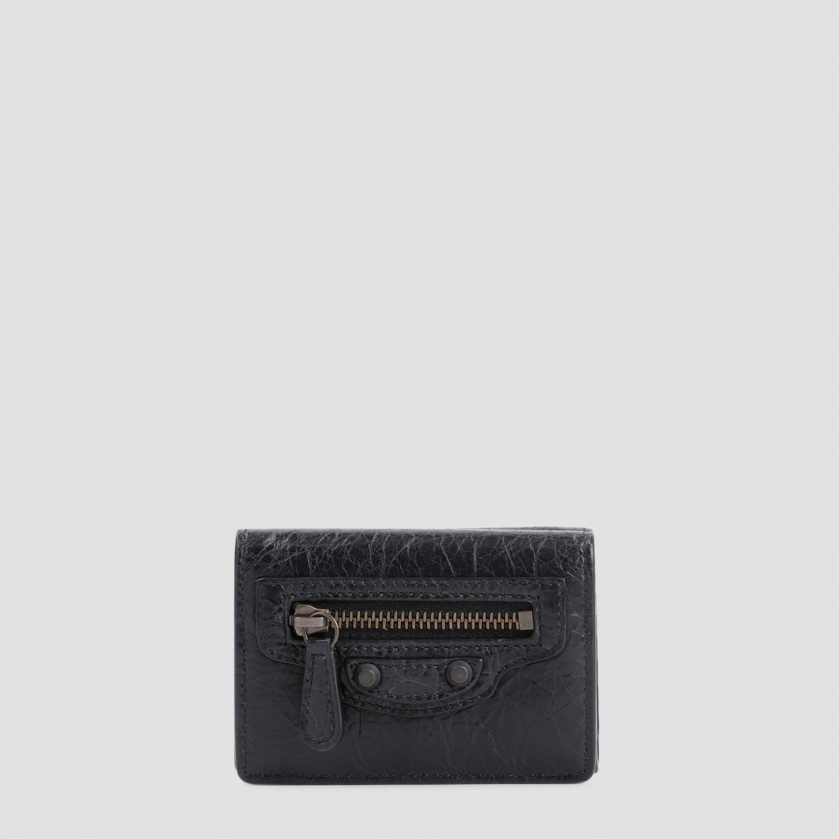 BALENCIAGA City Mini Trifold Wallet in Black Lamb Leather (W:3.54" x H:2.56" x D:1.18")