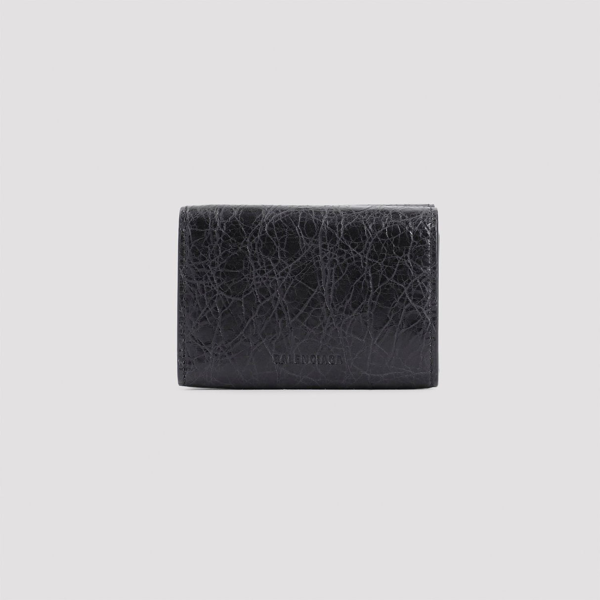 BALENCIAGA City Mini Trifold Wallet in Black Lamb Leather (W:3.54" x H:2.56" x D:1.18")