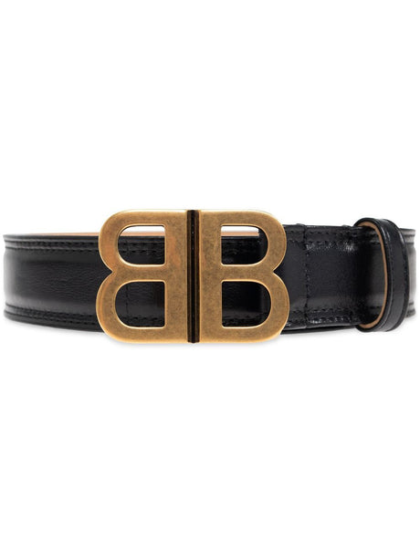 BALENCIAGA Soft Leather Belt with Antique Gold Buckle