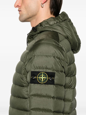 STONE ISLAND Sage Green Quilted Down Jacket with Detachable Hood