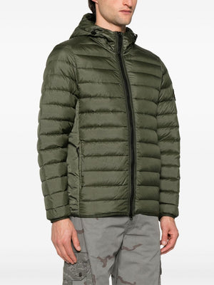 STONE ISLAND Sage Green Quilted Down Jacket with Detachable Hood