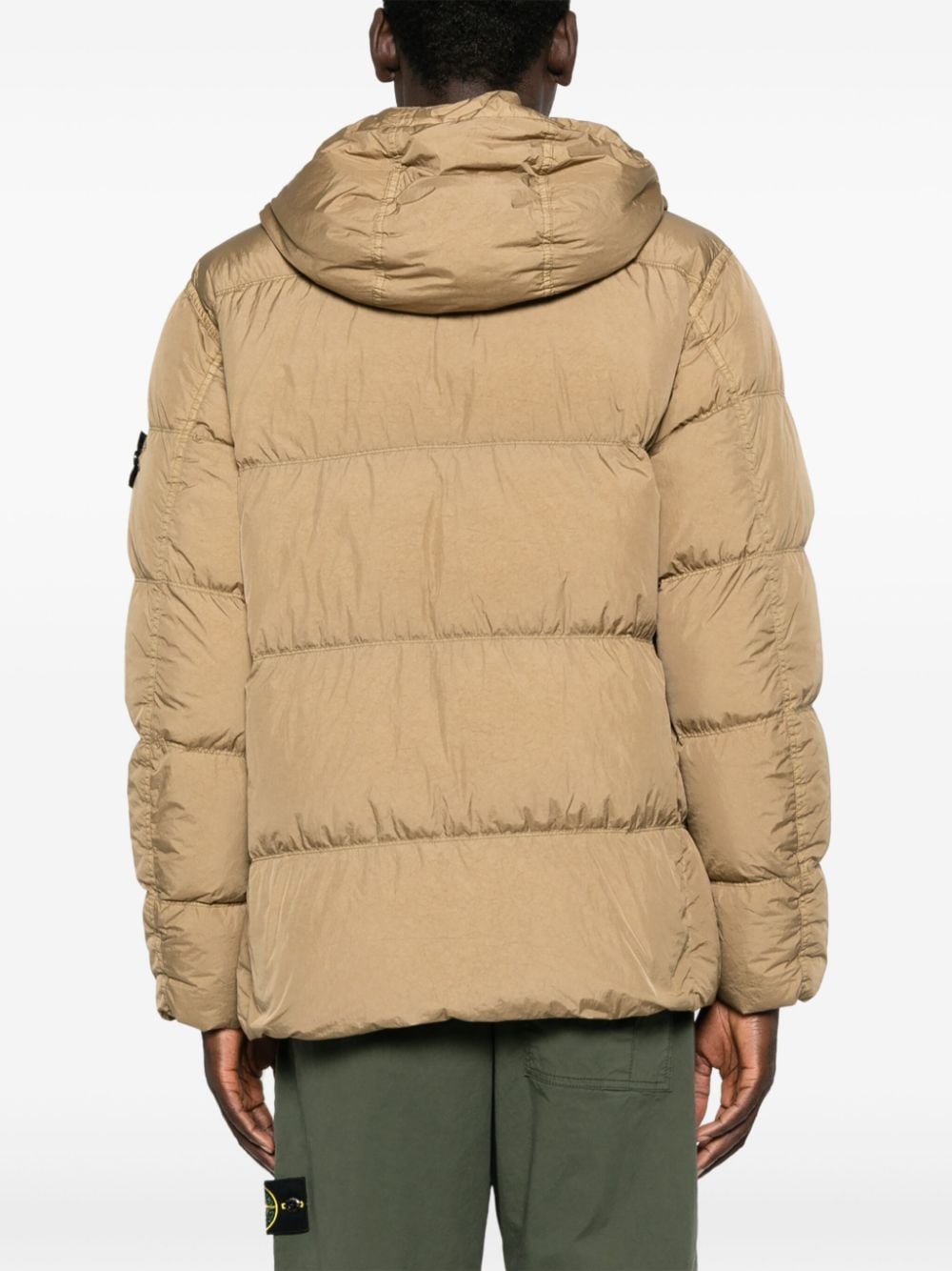 STONE ISLAND Eco-Conscious Camel Brown Down Jacket with Detachable Hood