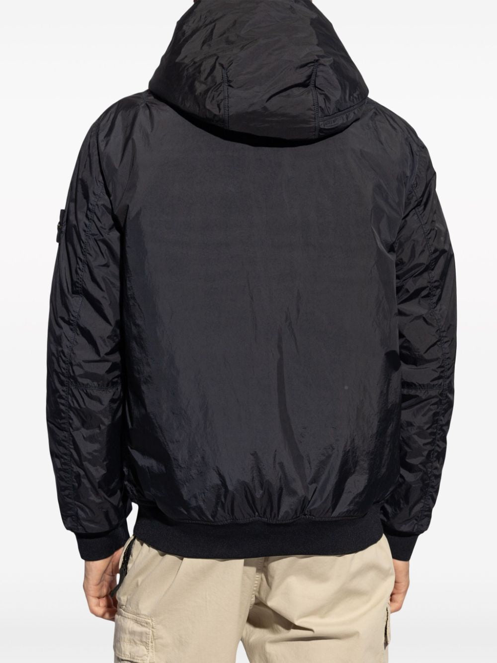 STONE ISLAND Navy Blue Hooded Zip-Up Jacket with Detachable Emblem