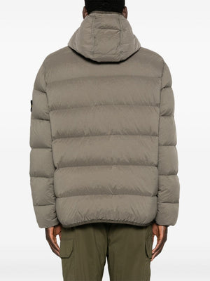 STONE ISLAND Taupe Quilted Down Jacket with Detachable Hood