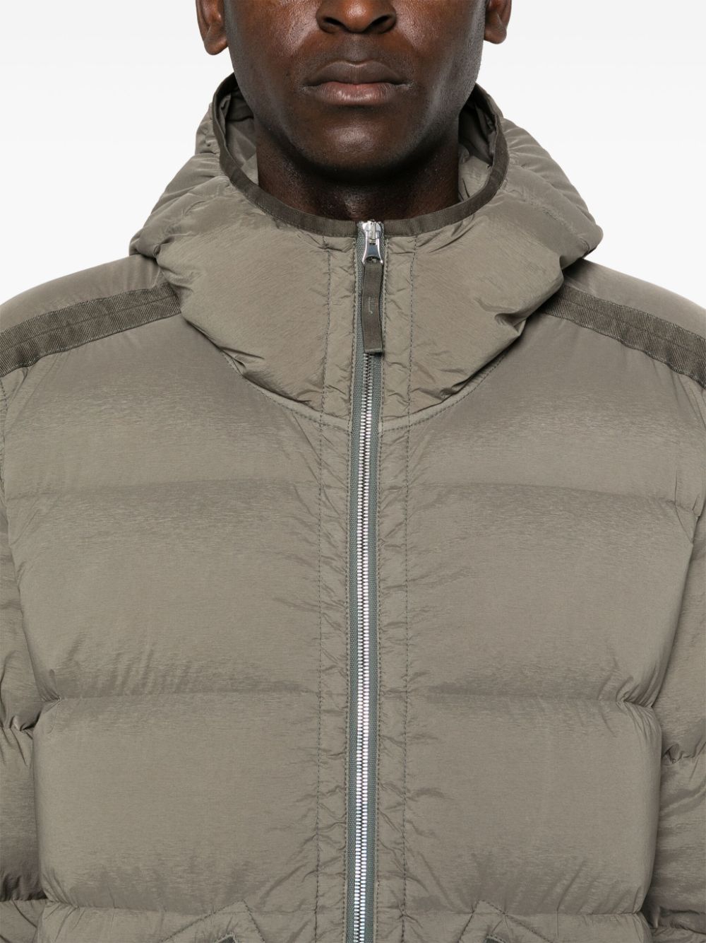 STONE ISLAND Taupe Quilted Down Jacket with Detachable Hood