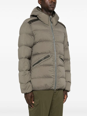 STONE ISLAND Taupe Quilted Down Jacket with Detachable Hood