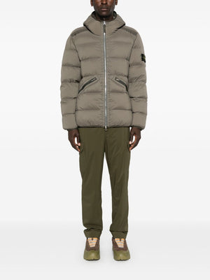 STONE ISLAND Taupe Quilted Down Jacket with Detachable Hood