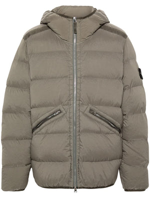 STONE ISLAND Taupe Quilted Down Jacket with Detachable Hood