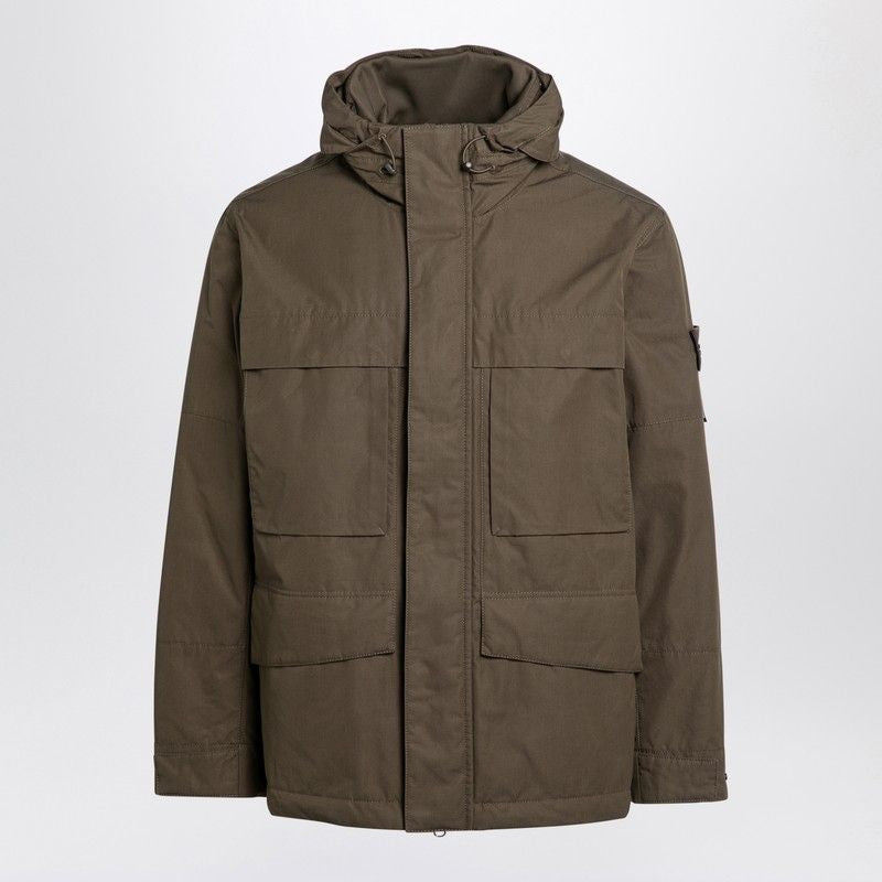 STONE ISLAND Men's Military Green Multi-Pocket Jacket with Hood