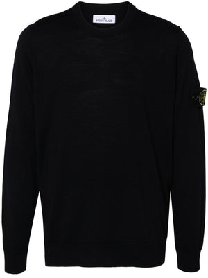 STONE ISLAND Navy Blue Wool Blend Crewneck Sweater