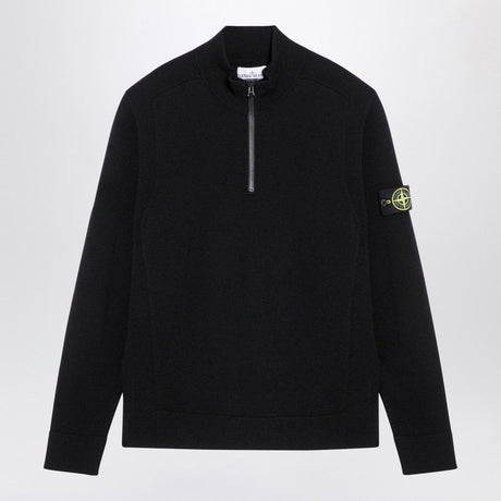 STONE ISLAND Men's High Collar Zip Sweater in Black Virgin Wool