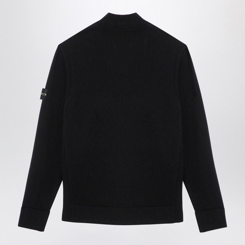 STONE ISLAND Men's High Collar Zip Sweater in Black Virgin Wool