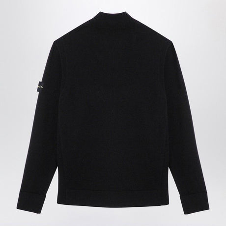 STONE ISLAND Men's High Collar Zip Sweater in Black Virgin Wool