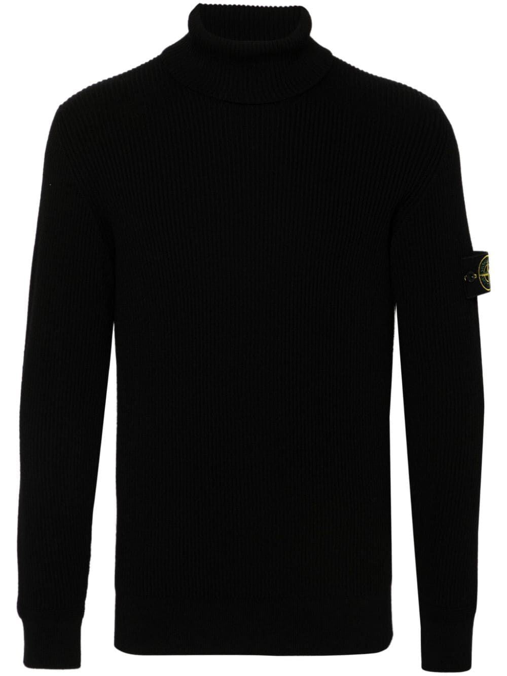 STONE ISLAND Black Wool Crewneck Sweater for Men