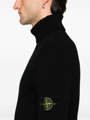 STONE ISLAND Black Wool Crewneck Sweater for Men