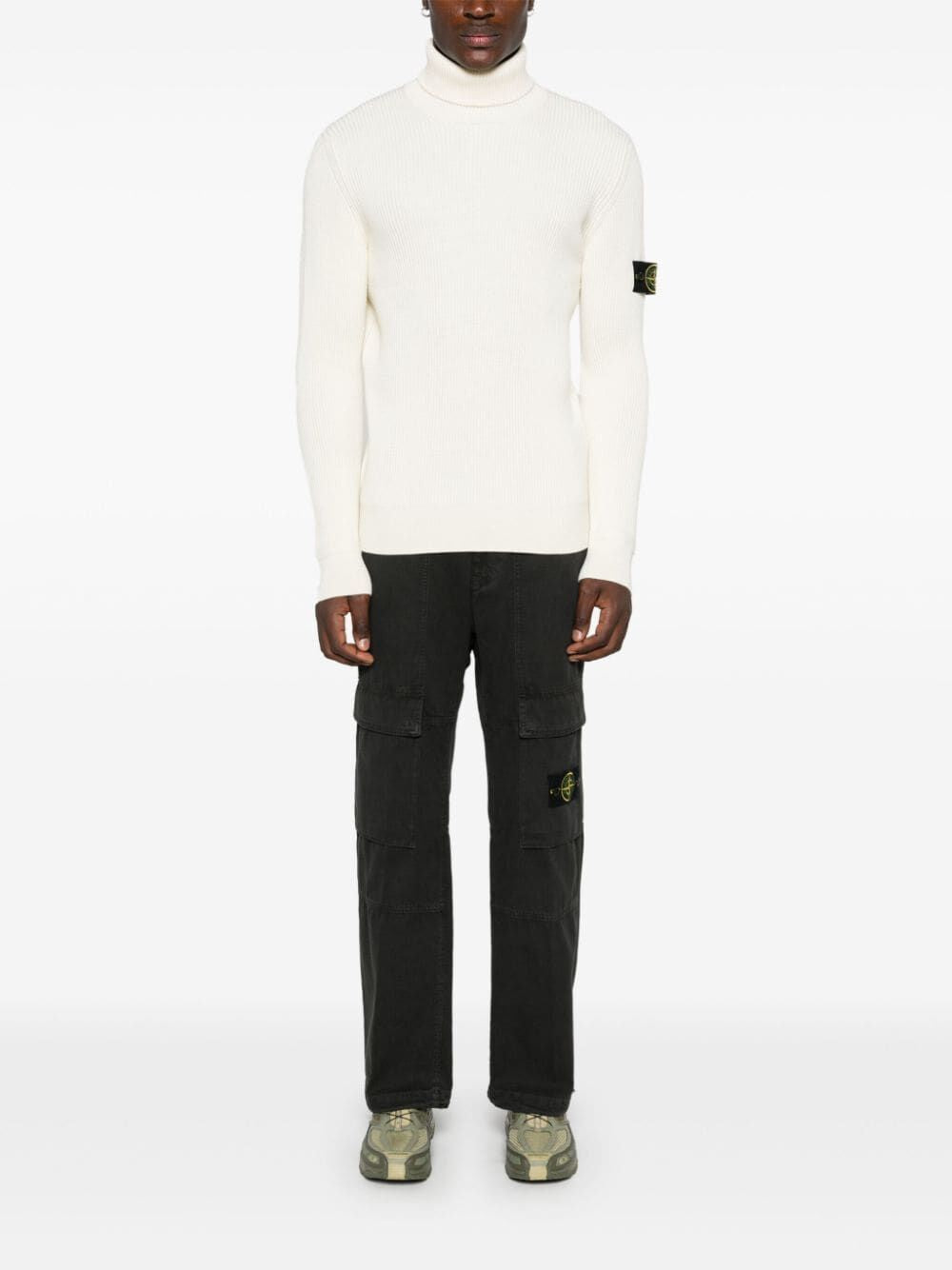 STONE ISLAND Black Wool Crewneck Sweater for Men