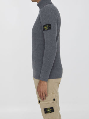 STONE ISLAND Black Wool Crewneck Sweater for Men