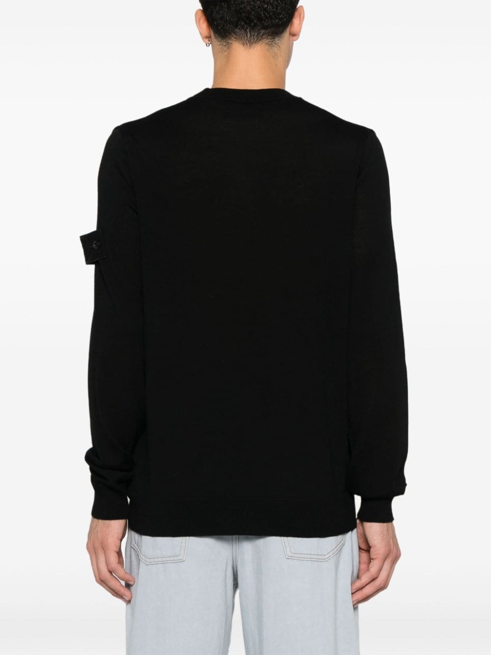 STONE ISLAND Men's Ghost Line Black Wool Crew-Neck Pullover