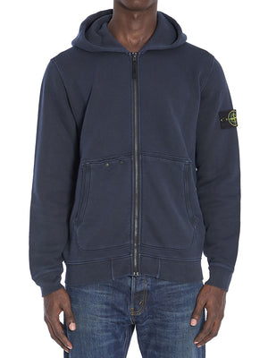 STONE ISLAND Men's Zip-Up Hoodie with Compass Patch - Regular Fit