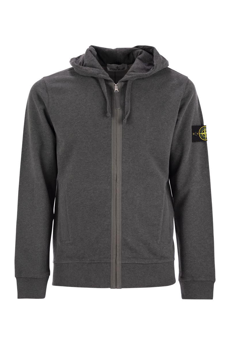 STONE ISLAND Men's Cotton Hoodie with Iconic Sleeve Logo