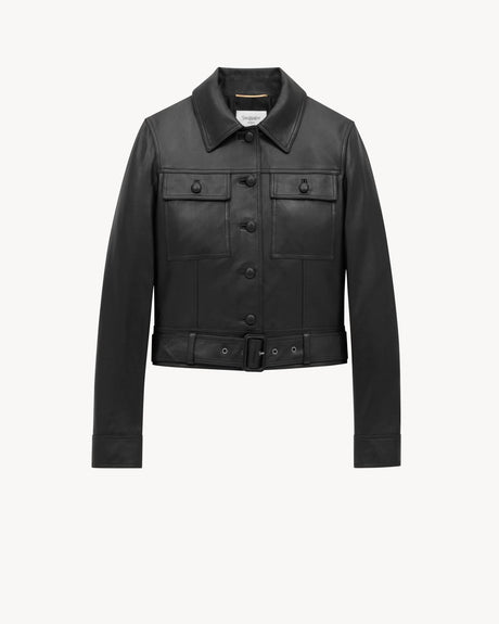 SAINT LAURENT Women's Leather Cropped Jacket - Size FR 38