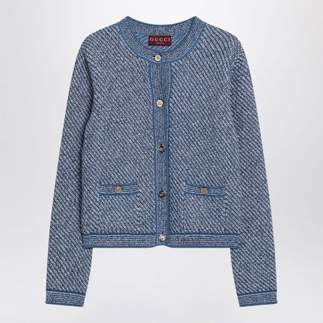 GUCCI Light Blue Cotton-Blend Cardigan for Women - SS25 Collection