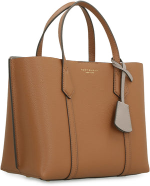 TORY BURCH Small Perry Beige Grained Leather Tote with Gold-Tone Accents and Convertible Strap