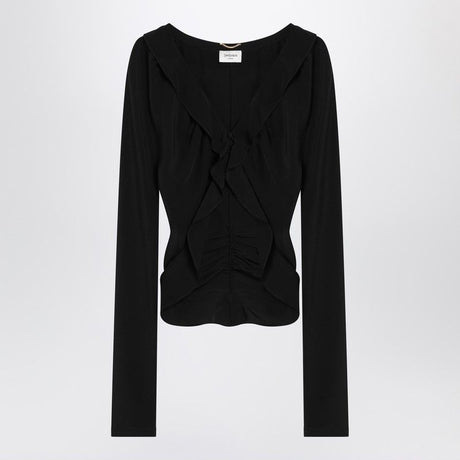 SAINT LAURENT Silk Ruffled Blouse with V-Neckline and Button Closure