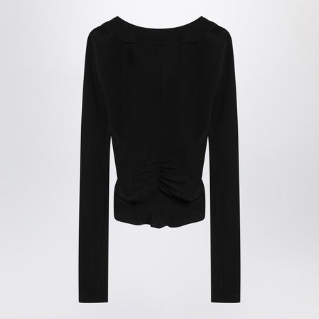 SAINT LAURENT Silk Ruffled Blouse with V-Neckline and Button Closure